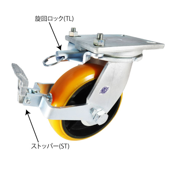 オープニング ヨドノ 重量用高硬度ウレタン自在車用旋回ロック T-TL